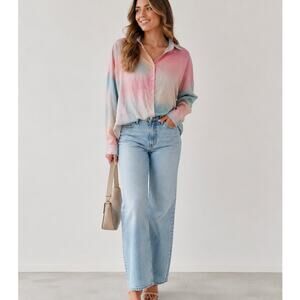 Superdown Revolve Watercolor Pastel Button Down Shirt Womens XS Casual Spring